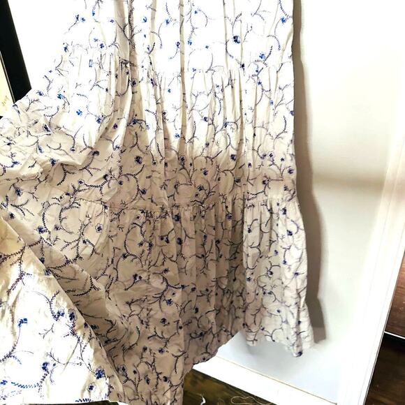 Nicholas Celie White Blue Floral Button Front Print Puff Sleeve Maxi Dress Sz 6 - Picture 6 of 16